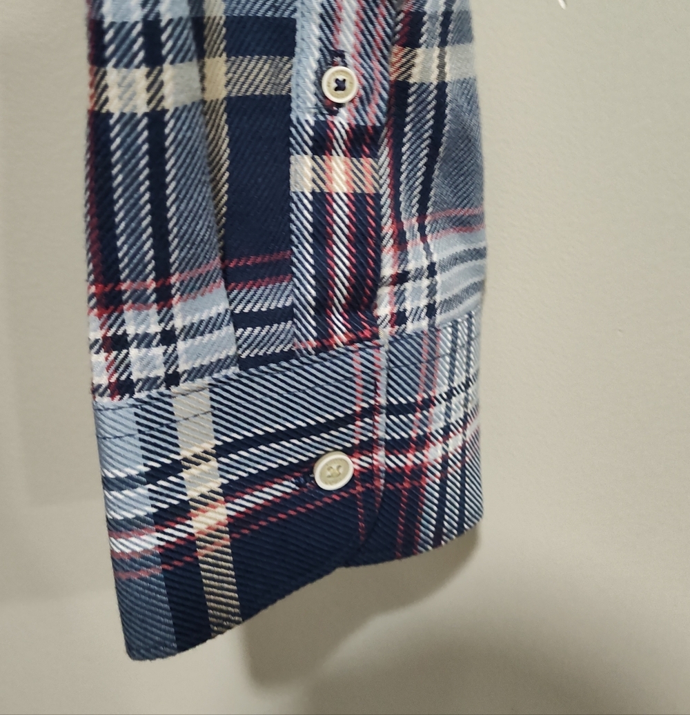 Izod Men's XXL Plaid Long Sleeve Button-Down Flannel Shirt, Blue/Red/Tan/White - Picture 2 of 7